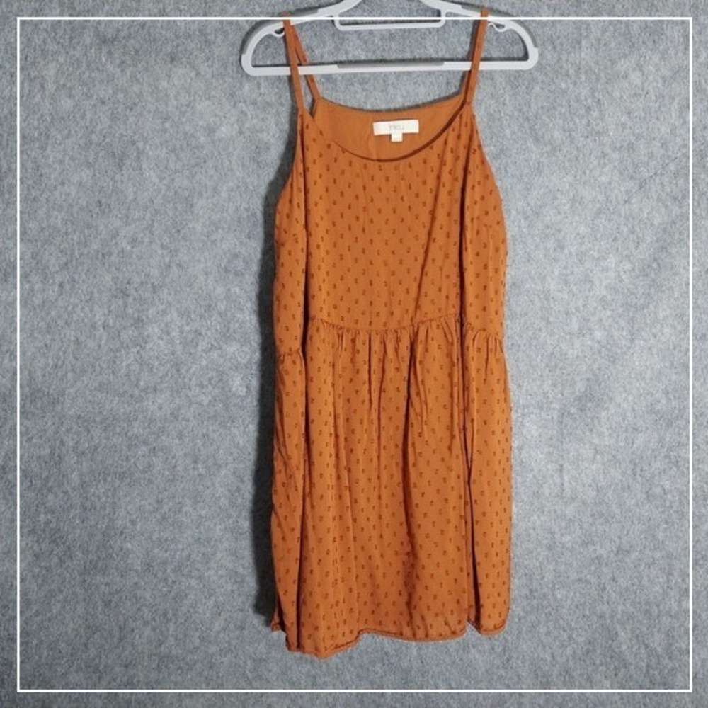 Loft Ann Taylor Dress‎ M Swiss Dots Rust Spaghetti Pleated Festival Boho Cottage